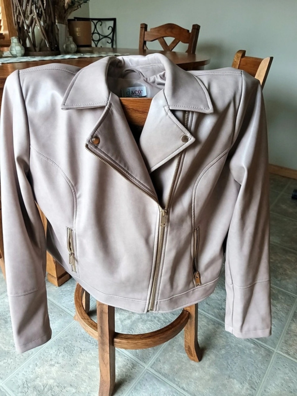 Faux Leather Moto Jacket in Pink Like New